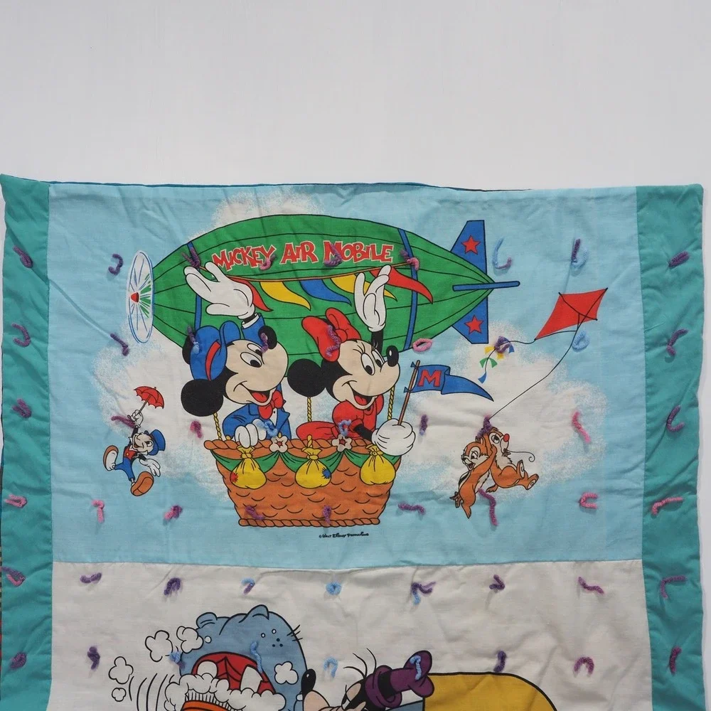 Vintage Disney Mickey Mouse Airplane Baby Crib Quilt Blanket Decor Colorful
